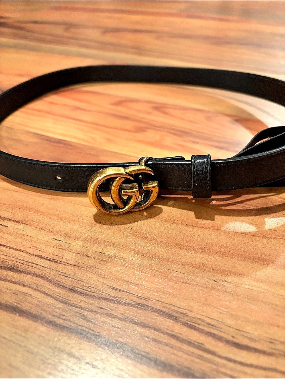 Gucci GG Marmont Thin Belt Black & Gold
